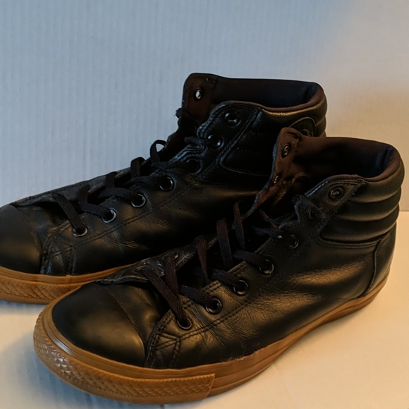 Converse Mid Black Leather Gum Sole Men's Size 12 - Picture 1 of 8